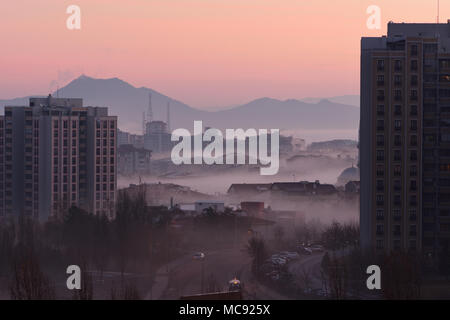 early morning fog over suburb in Ankara Turkey Stock Photo