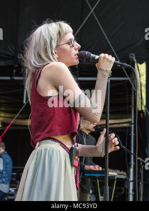 Aurora Aksnes- Sound check at Molde International Jazz Festival, Norway 2017. Stock Photo