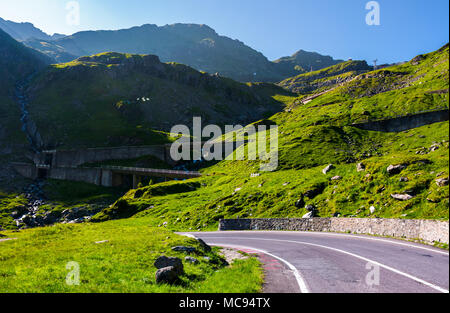 Transfagarasan road up hill to the mountain top. beautiful transportation scenery in mountains of Romania. location southern Carpathians Stock Photo
