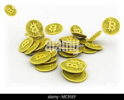 Falling bit coins on white background Stock Photo