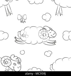 Furry sheep flying in the clouds Stock Vector