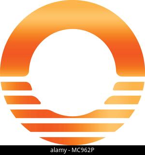 Orange sun icon. Abstract letter O. Sunrise and sundet logotype. Circle logo template, vector illustration. Stock Vector
