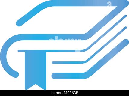 Book with a bookmark, education logo template. Library or publisher logotype. Abstract silhouette in linear style, vector clip art. Bookstore blue line art icon on white background, minimalism. Stock Vector