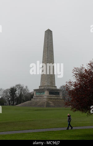 April 12th, 2018, Dublin Ireland - The Wellington Monument, or more correctly the Wellington Testimonial, is an obelisk located in the Phoenix Park. Stock Photo