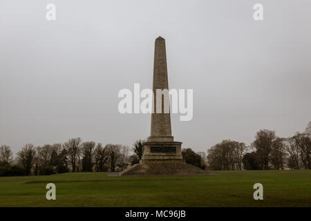 April 12th, 2018, Dublin Ireland - The Wellington Monument, or more correctly the Wellington Testimonial, is an obelisk located in the Phoenix Park. Stock Photo