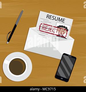 Rejected job concept. Rejection document cv, employment paper rejected. Vector illustration Stock Vector