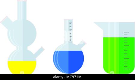 Laboratory glass with chemical colored substance. Vector glassware for biotechnology, tube with colored substance illustration Stock Vector