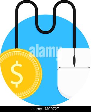 Pay per click icon. Click online for money coin, sponsored dollar badge, vector illustration Stock Vector