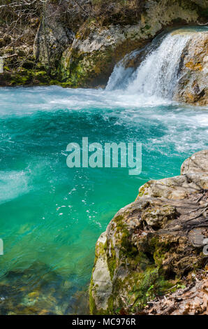 Waterfall in Urederra natural park, Navarre, Spain. Stock Photo