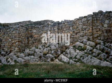 Tiryns, Greece. Archaeological Site. Mycenaean citadel. Cyclopean walls, 1400-1200 BC. Constructed of massive, irregular and limestone blocks. 7-10 meters thick. Argolis. Stock Photo