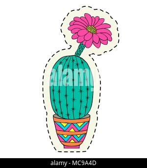 Hand drawn cactus in pot on white background.Sticker for laptop sleeves,skins,cases,wallets etc. Vector illustration. Stock Vector