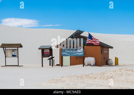 Nature Center and sand dunes at White Sands National Park (formerly National Monument) in New Mexico. Stock Photo