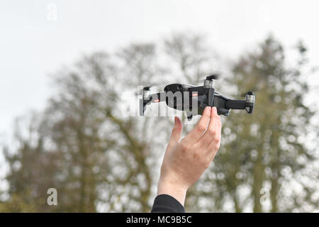 catching a DJI Mavic Air drone Stock Photo