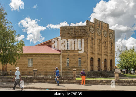 FICKSBURG, SOUTH AFRICA - MARCH 12, 2018:  The sandstone hall of the Dutch Reformed Church in Ficksburg in the Free State Province Stock Photo