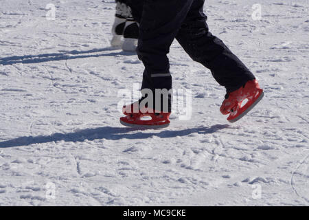 skates in red covers isolated on white background Stock Photo
