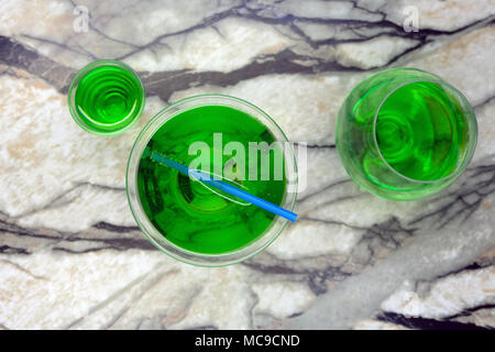 Selection of best selling drinks beer glass of wine cocktails martini mojito and shot short bar blurred background Stock Photo