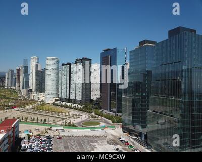 Skyscrapers at Mexico City around Reform Avenue with blue sky Stock Photo