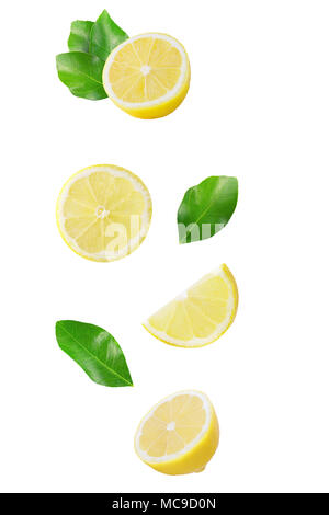 Isolated flying citrius. Falling fruit isolated on white background with clipping path as package design element and advertising. Stock Photo