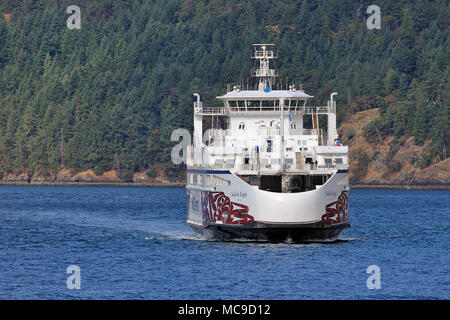 BC Ferries Salish Eagle ferry traveling tto the terminal on Mayne Island in the Gulf Islands on the West coast of Canada. Stock Photo