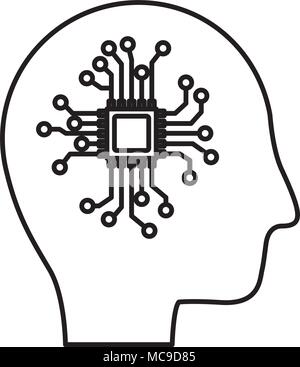 head profile human with processor Stock Vector