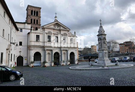 ROME, ITALY -  MARCH 18, 2018: People in front  of the San Bartolomeo basilica  on the Tiber island Stock Photo