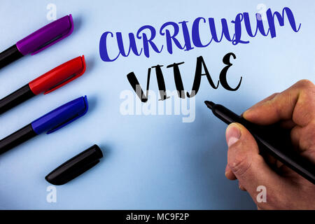 Conceptual hand writing showing Curriculum Vitae. Business photo text Resume preparation design template opportunity recruitment written by Man plain  Stock Photo