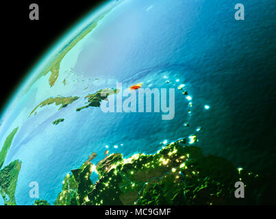 Evening over Puerto Rico as seen from space on planet Earth. 3D illustration. Elements of this image furnished by NASA. Stock Photo