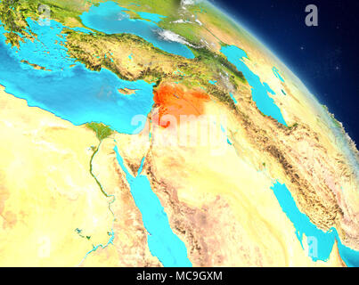 Illustration of Syria as seen from Earth’s orbit on planet Earth. 3D ...