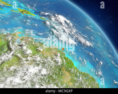 Illustration of Caribbean as seen from Earth’s orbit. 3D illustration. Elements of this image furnished by NASA. Stock Photo