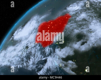 Illustration of Nigeria as seen from Earth’s orbit at night. 3D illustration. Elements of this image furnished by NASA. Stock Photo