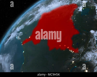 Map of Democratic Republic of Congo as seen from space on planet Earth ...