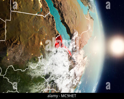 Eritrea during sunrise highlighted in red on planet Earth with visible ...