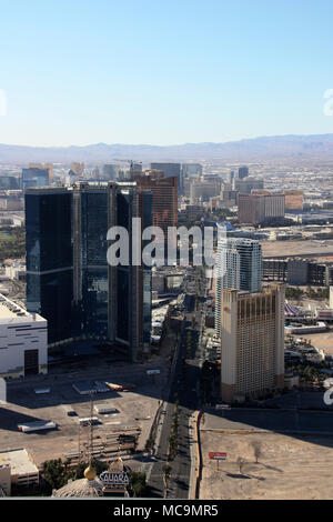 Scenic view from the Stratosphere Tower towards the Las Vegas Strip and it's hotel buildings, Las Vegas, NV, USA