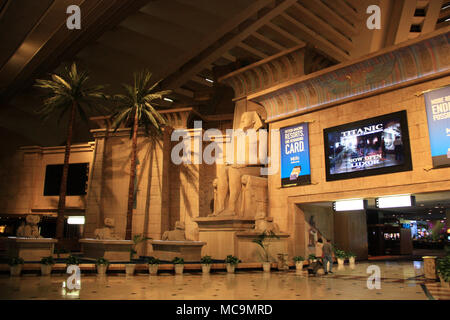 Interior View of the Luxor Las Vegas Hotel and Casino, showing the main entrance portal inside the pyramid, Las Vegas, NV, USA Stock Photo