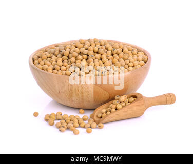 Soybeans in Wood Cup isolated on white background Stock Photo