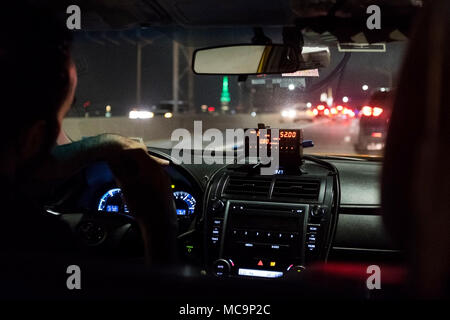 Taxi cab meter fare from air port to Manhattan,  New York, New York. Stock Photo