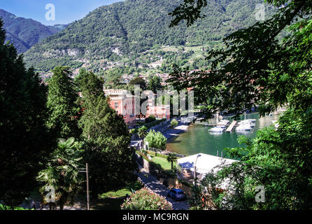 beautiful villa overlooking the Como lake, surrounded by green mountains. Lenno, italy Stock Photo