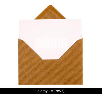 Brown manila envelope, blank letter or invitation card, copy space, isolated on white Stock Photo