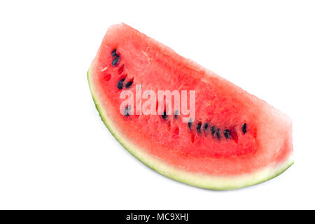 Slice of piece watermelon on white background. Ripe striped watermelon isolated on white background. Stock Photo