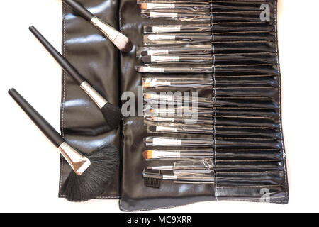 Makeup brushes set for professional isolated on white background. Stock Photo
