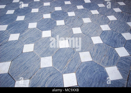 Pavement outdoors in shades of grey , Tile floor with grid line for background. Stock Photo