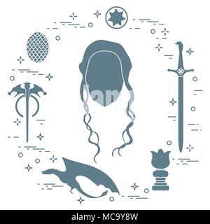 Symbols and heroes of the popular fantasy television series. Art and cinema theme. Stock Vector