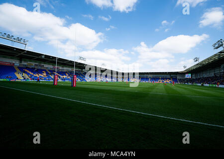 A general view of Halliwell Jones Stadium, home of Warrington Wolves  14th April 2018 , The Halliwell Jones Stadium Mike Gregory Way, Warrington, WA2 7NE, England;  Betfred Super League rugby, Round 11, Warrington Wolves v Hull Kingston Rovers