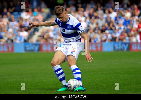 London, UK, 14 April 2018. Jake Bidwell of Queens Park Rangers in action. EFL Skybet championship match, Queens Park Rangers v Preston North End at Loftus Road in London on Saturday 14th April 2018.  this image may only be used for Editorial purposes. Editorial use only, license required for commercial use. No use in betting, games or a single club/league/player publications. pic by Steffan Bowen/Andrew Orchard sports photography/Alamy Live news Credit: Andrew Orchard sports photography/Alamy Live News Stock Photo