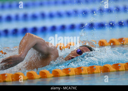 Bergen, Norway 14th April 2018 Victor Johansson of Sweden sat a new personal best, winning the 1500m final with a strong 15:09.11 swim. Credit: Kjell Eirik Irgens Henanger/Alamy Live News Stock Photo