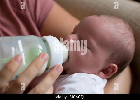 Young baby being bottle fed. Stock Photo