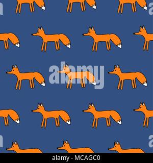 Cute fox seamless simple vector pattern. Stock Vector