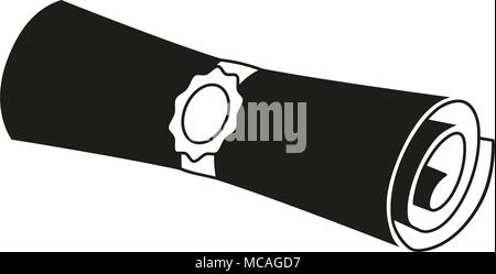 Black and white sealed diploma scroll silhouette. Stock Vector
