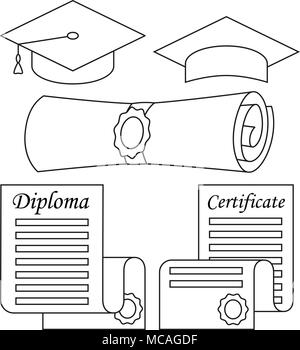 Line art black and white graduation set 5 elements Stock Vector