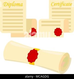 Colorful cartoon graduation scroll set Stock Vector